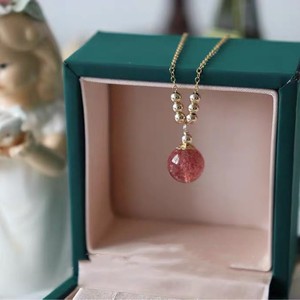 Pigeon Blood Natural Strawberry Crystal Pink <b>14K</b> <b>Gold</b>-Plated Necklace Unique Niche Design for Collarbone <b>Chain</b> with Temperament - Product Image 1
