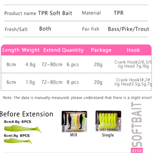 Nouvelles leurres souples de pêche en TPR, type Minnowz, Wobblers, Swimbait, avec queue de pagaie, 6 ou 8 pièces, 4cm, 6cm, 8cm, 10cm, 12cm - Product Image 3