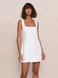 Vestido Mini Blanco de Lino 100% para Mujer, Estilo Hepburn Vintage Francés, Cintura Natural, Elegante, Minimalista, Dulce, Cómodo y Transpirable - Product Image 3