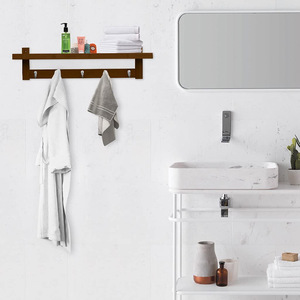 Nordic Style Wall Mounted Coat Rack Solid Wood Entryway <b>Hook</b> Key Rack Multipurpose Durable Retro Color Rectangle Shape - Product Image 2