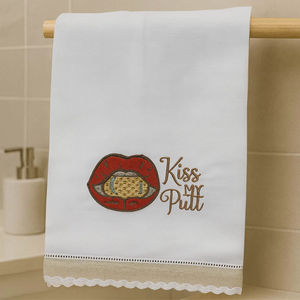 Kiss My Putt Linen Guest <b>Towel</b>, Funny Golf <b>Hand</b> <b>Towel</b>, Absorbent Linen Cotton Bathroom <b>Kitchen</b> Decor - Product Image 1