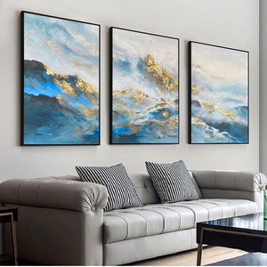 Decoración de Dormitorio, Hermosa <span class=keywords><strong>Pintura</strong></span> Acrílica Abstracta Moderna con Paisaje de Montañas Doradas Hecha a Mano - Product Image 6