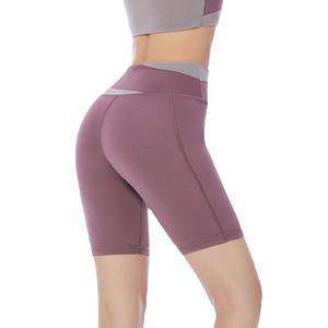 ชุดกางเกงขาสั้นเอวสูงสำหรับเล่นโยคะกางเกงเอวลอยทรงสลิมมิ่งเอวสูงควบคุมช่วงก้นสีพีชดีไซน์บล็อกสีฤดูร้อน - Product Image 5