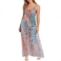 Robe Maxi d'été en mousseline de soie à bretelles spaghetti, imprimé masi tapa, fidjienne polynésienne, vêtements de plage personnalisés, robes pour femmes