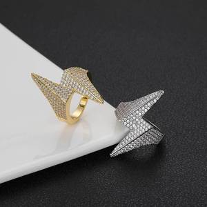 Wholesale Custom GRA VVS Moissanite Lightning Bolt <b>Ring</b> 925 Silver Gold Plated Hip Hop <b>Iced</b> Out Diamond Setting Bling Jewelry - Product Image 3