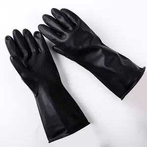 Black Industrial Latex Gloves 50-200g Black Industrial Latex Gloves Heat Resistant Orange Flock Lined 50g