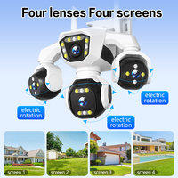 Cámara de Seguridad Solar Inalámbrica 4G de 16MP, Cámara Exterior PTZ de 4 Lentes, Visión Nocturna a Todo Color, Seguimiento Automático, Detección Humana, IP66, CCTV