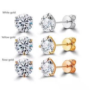 Boucles d'oreilles en or 14K 18K personnalisées à 3 griffes avec diamants de laboratoire certifiés IGI de 0,5 carat, 1 carat, 2 carats, 3 carats pour femmes et hommes - Product Image 2