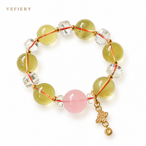 Bracelet extensible en perles de citrine naturelle et de quartz clair avec détails dorés pour femmes, bijoux personnalisés en gros - Product Image 1