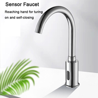 Robinet à capteur sans contact en céramique à trou unique, finition brossée, avec économie d'eau automatique, à poser sur comptoir