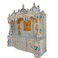 Autel de prière spirituel en teck traditionnel avec rangement, style ISKCON, mandir en bois sculpté lourdement pour la maison, Pooja Mandir London