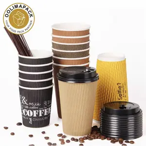 Coffee Paper Cups 7OZ Ripple Wall Cup Logo Printed Disposable Paper Coffee Cups