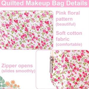 Customized Logo Red Floral Zipper Quilted Cotton Women's Cosmetic Makeup <b>Toiletry</b> <b>Bag</b> - Product Image 2