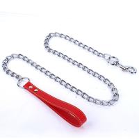 Correa de Cadena Metálica Anti-Mordidas para Perros con Mango de Cuero Suave, Correa de Entrenamiento Resistente de Acero Inoxidable para Perros Medianos y Grandes