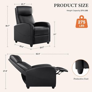 Sillón Reclinable Manual de Tela Negra Moderna, Estructura de Hierro, Soporte Lumbar Ajustable, Sofá Seccional con Patas de Madera Sólida para Sala de Estar - Product Image 3