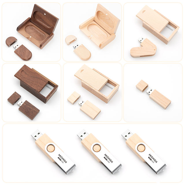 MIOMGN Customizable Wooden USB Flash Drive 2.0 4GB 8GB 16GB 32GB 64GB Natural Wood Memory Stick with Gift Box for Wedding/Party