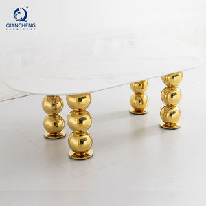 Mesa de Banquete Ovalada de Mármol Blanco con Patas de Acero Inoxidable Dorado para Eventos y Bodas, Muebles de Lujo Personalizados para Vestíbulo de Hotel - Product Image 2