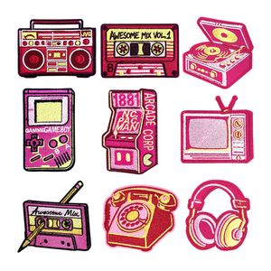 Patchs rétro des années 90, divertissement électronique, broderie, vinyle thermocollant, <span class=keywords><strong>tourne</strong></span>-<span class=keywords><strong>disque</strong></span>, console de jeu - Product Image 1