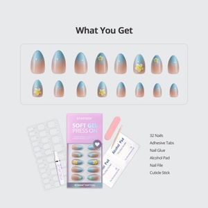 BTArtbox Uñas Postizas 3D con Diseño Ombré Azul, Gel Suave, Venta al por Mayor, Uñas Postizas de Verano en Forma de Almendra Hechas a Mano - Product Image 5