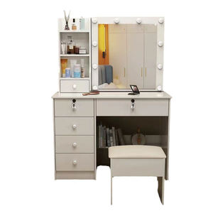 Ensemble de coiffeuse en noyer antique blanc, grande capacité moderne, coiffeuse de maquillage, bureau de maquillage pour chambre principale - Product Image 6