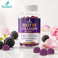 Gummies de biotine et de collagène Solilan, directement de l'usine, pour cheveux, peau et ongles, vitamines pour femmes et hommes