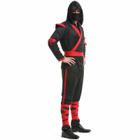 Deluxe Halloween Ninja-Anzug für Herren - Schwarz-Rot Kontrastierender Besatz Atmungsaktives Polyester Erwachsenen-Kostüm S-XXL TV-Film-Kostüm