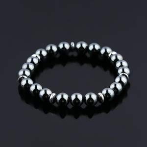 Pulsera de Hematita con Cuentas Plateadas, Elástica, de 2.5 Pulgadas, Joyería Unisex, Gema Curativa con Energía Calmante - Product Image 3