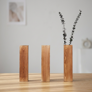 Wooden Tabletop Vase Set Minimalist Design Natural Material 4-6 Inch Diameter Decorative <b>Planters</b> - Product Image 3