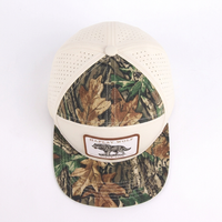 Gorra de béisbol tipo camionero Snapback con parche tejido personalizado OEM al por mayor, de 7 paneles, con visera plana, impermeable, corte láser, camuflaje de dos tonos