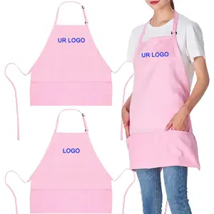 Avental para unhas feminino adulto com 3 bolsos, estampado personalizado com logotipo bordado, cozinha e beleza, avental cor-de-rosa