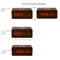 Jam Meja Pengiriman Cepat, Penunjuk Waktu, Suhu, Kalender, Kontrol Suara, Jam Alarm Digital LED Kayu dengan Pengisi Daya Nirkabel QI