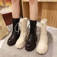 Bottes mi-mollet en cuir PU pour femme, style western, respirantes, résistantes, à lacets et fermeture éclair, idéales pour l'hiver – Vente en gros