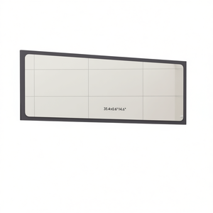 กระจกห้องน้ำ 35.4x0.6x14.6 นิ้ว ทรงสี่เหลี่ยมผืนผ้า กรอบไม้เอ็นจิเนียร์ ติดผนังแบบมีไฟ ดีไซน์มินิมอล - Product Image 1