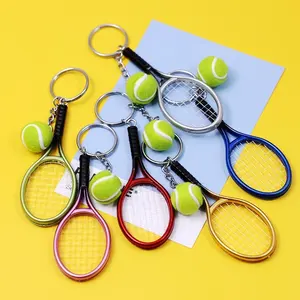 Wholesale Cute Sport Mini Tennis Ball Racket Pendant Keychain Keyring Finder Holer Accessories Gifts For Teenager Fan