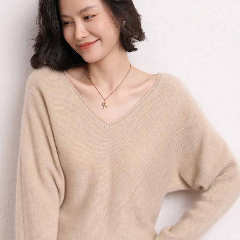 Sweater Rajut Wanita, Sweater Rajutan Leher V Dalam Lengan Panjang Pullover untuk Musim Gugur Musim Dingin