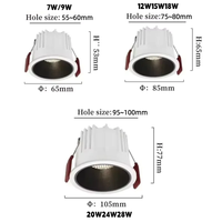 Spot encastré COB anti-éblouissement profond, dimmable, pour plafond, OEM, idéal pour hôtels, maisons et cuisines