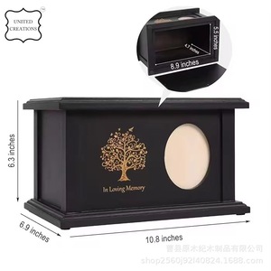 Urne commémorative en bois pour animaux de compagnie, cadre photo rectangulaire, arbre de vie, boîte de crémation pour chien et chat, fournitures funéraires en bois massif - Product Image 3