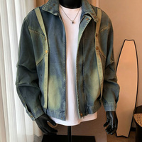 Veste en jean vintage personnalisée OEM, style streetwear, délavage foncé, finition usée et délavée, avec fermeture éclair surdimensionnée