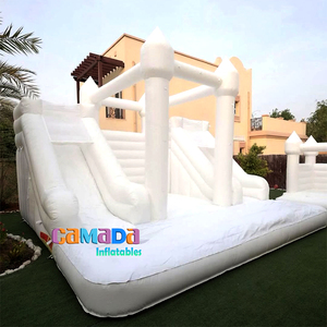 Scivolo d'Acqua Commerciale da Esterno con Doppio Scivolo, Castello Gonfiabile Bianco per Matrimoni, Combo Scivolo d'Acqua e Castello Gonfiabile con Piscina di Palline - Product Image 6