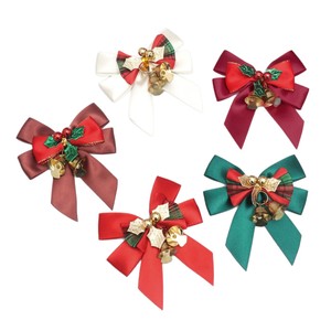 High Quality Christmas Party Decoration Bow Wreath Hanging Ornament <b>Ribbon</b> Bows Cloth Full Color Iron Bells Christmas Tree - Product Image 6