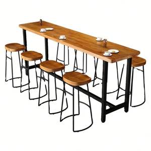 Combinación de silla de <span class=keywords><strong>mesa</strong></span> alta de madera maciza nórdica, <span class=keywords><strong>mesa</strong></span> de barra larga y <span class=keywords><strong>estrecha</strong></span> para el hogar, balcón, pared, tienda de té de la leche al aire libre, diseño Simple - Product Image 4