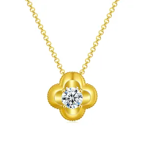 Collana di trifoglio a catena d'oro 0.5ct Moissanite 10k 14K 18K collana in oro bianco per le donne