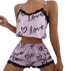 Pyjama d'été pour femme, imprimé mignon, avec dentelle, ensemble nuisette tendance, vente en gros - Product Image 5