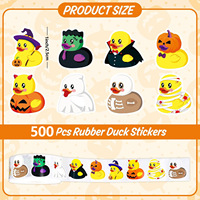Rouleau d'autocollants mignons en forme de canard en caoutchouc pour Halloween, étiquettes adhésives d'animaux de dessin animé effrayants pour cadeaux de fête, récompenses pour enfants, bricolage