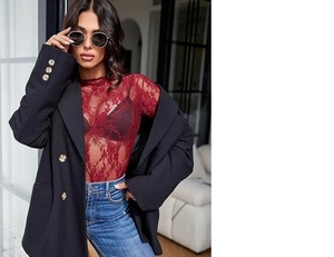 Áo cánh Nữ Trong Suốt tay dài phong cách Mỹ Châu Âu Áo Thun Ren Hoa Thường Ngày trang trí nút thoáng khí sành điệu - Product Image 2