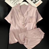 Conjuntos de Pijamas de Seda Sintética para Mujer, Blusa de Manga Corta y Shorts de Verano en Color Sólido, Ropa de Dormir de Satén para Estar en Casa