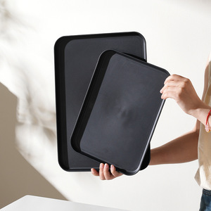 Black <b>Plastic</b> Rectangular Tray <b>Set</b> Thickened Food Grade Serving Trays For <b>Tea</b> Coffee Household Use - Product Image 4