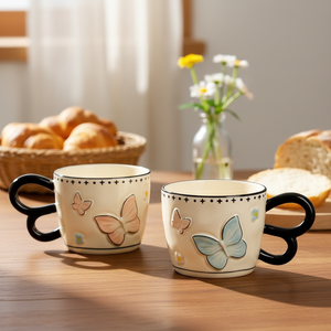 Taza de Cerámica <span class=keywords><strong>Vintage</strong></span> con Forma de Mariposa y Cuchara, Linda Taza de Café y Agua para Parejas, Regalo con Lazo para Niñas, Apta para Lavavajillas y <span class=keywords><strong>Microondas</strong></span> - Product Image 1