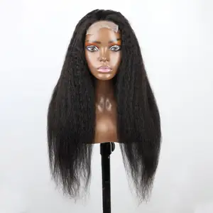 IMMI HAIR Natural Black Yaki Style Long Human Hair Indian Virgin Hair Weaves And Wigs Glueless HD 13x4 4x4 Lace Frontal Wig
