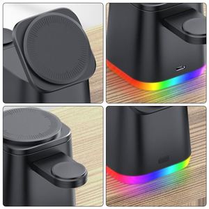 แท่นชาร์จไร้สายแม่เหล็กแบบพับได้ 4-in-1 กำลังไฟ 15W พร้อมไฟ RGB และแท่นชาร์จเร็ว - Product Image 2